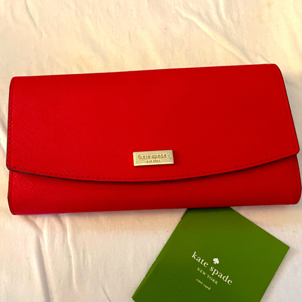 Kate Spade Caia Laurel Way Hot Chili Leather Trifold Clutch Wallet